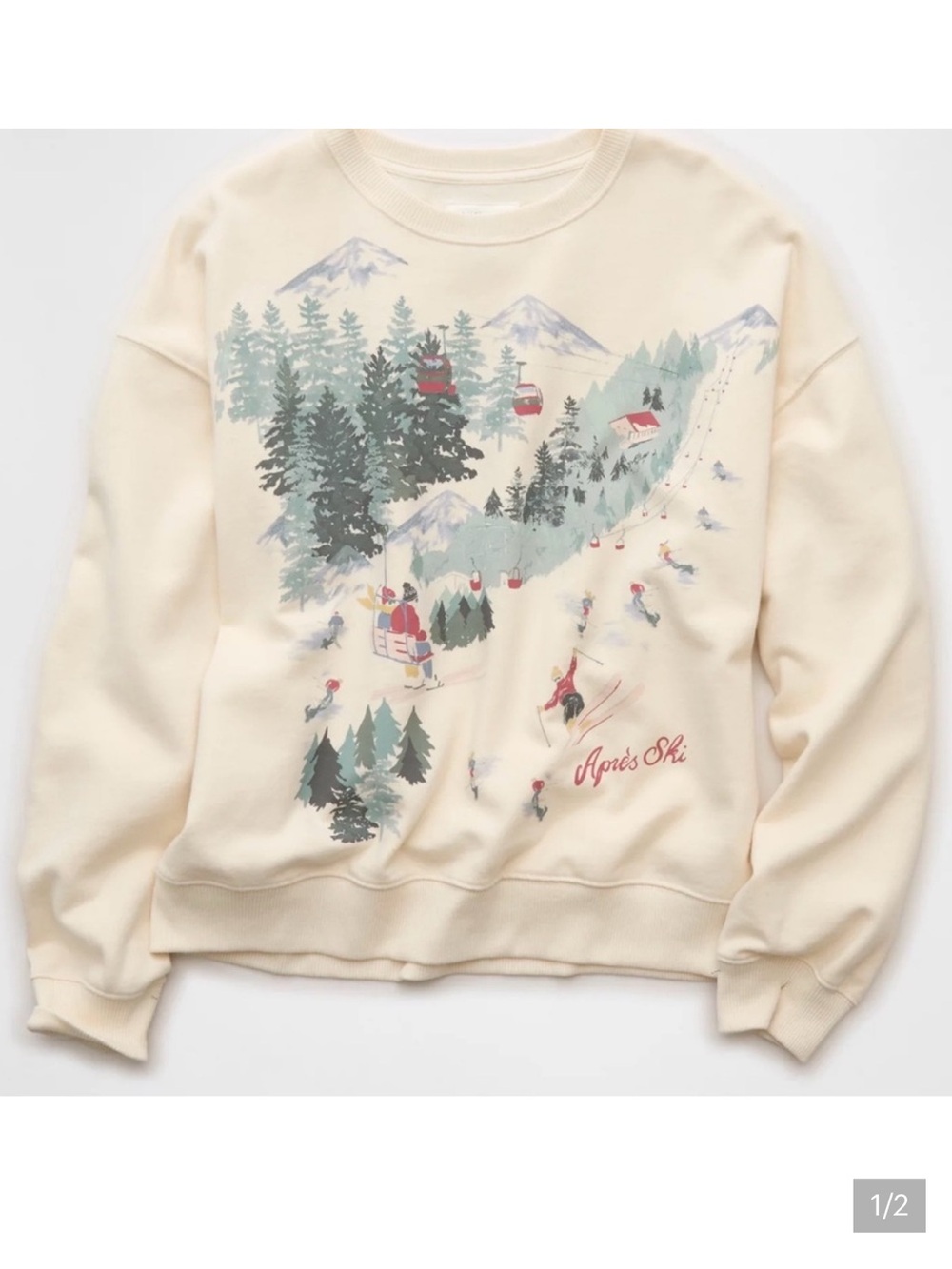 American Eagle Après Ski Graphic Sweatshirt Cream Size Small NWT - Picture 3 of 7
